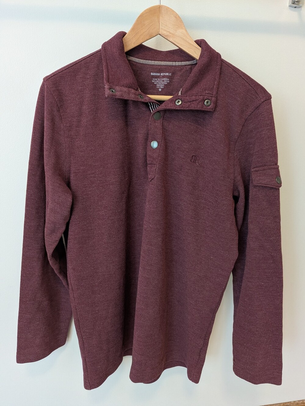 Banana Republic Burgundy Henley Pullover with Snap Collar